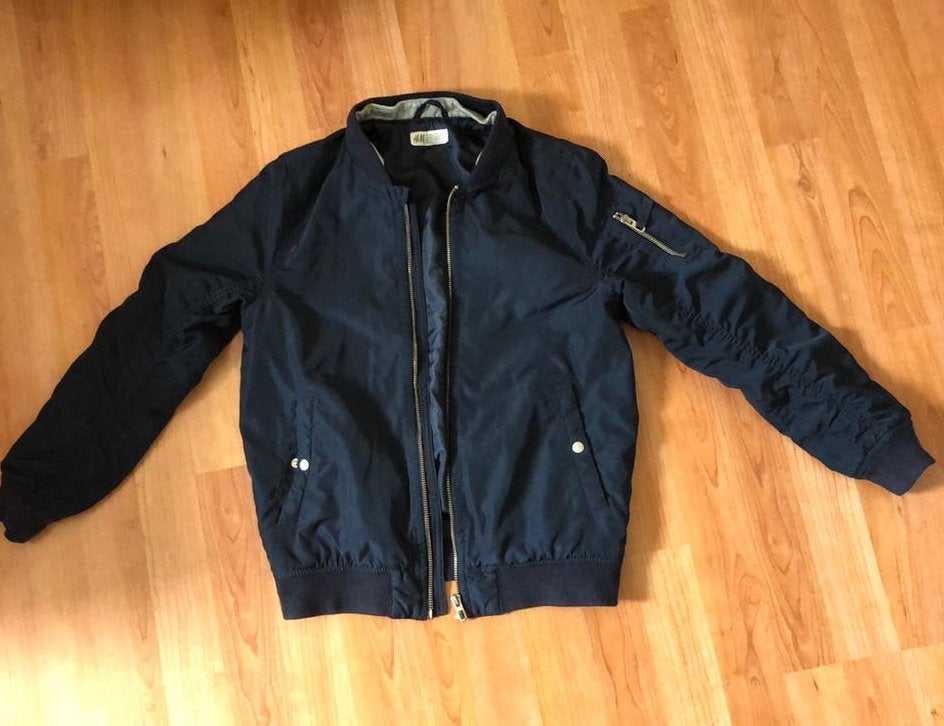 Bomber jack jas donkerblauw 134-140 H&M, Ophalen of Verzenden, Zo goed als nieuw, Jongen of Meisje, Jas