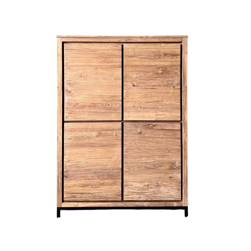 Moderne kast met stalen onderstel massief teakhout, Met deur(en), 100 tot 150 cm, Verzenden, Teakhout