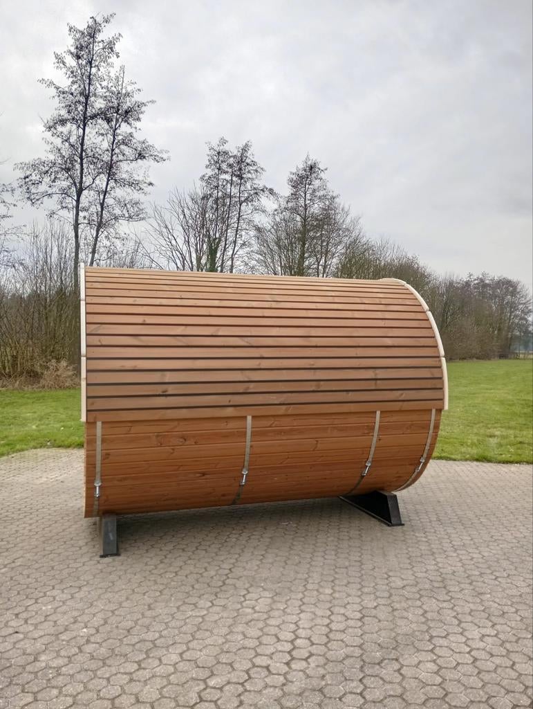 Thermohout barrelsauna gemonteerd - designdak- met kachel, Ophalen, Fins of Traditioneel, Wellnessandgarden, Nieuw