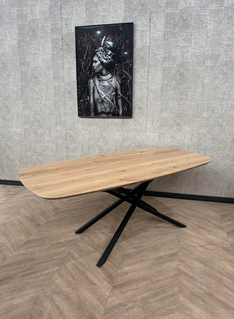 Eiken eettafel deens ovaal 200x100 + Mikado frame *nieuw, Huis en Inrichting, Tafels | Eettafels, Firma Hout en Staal, Eikenhout