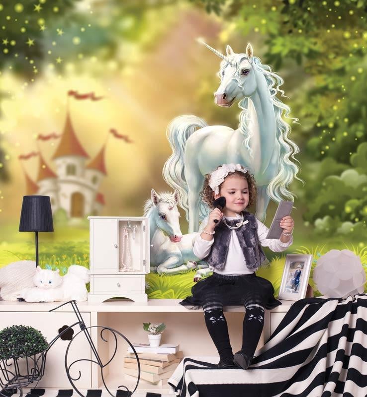 Fotobehang / Behang - Kinderkamer - Unicorn in Elfenland, Ophalen of Verzenden, Minder dan 10 m², Info@fotobehangkoning.nl, Groen