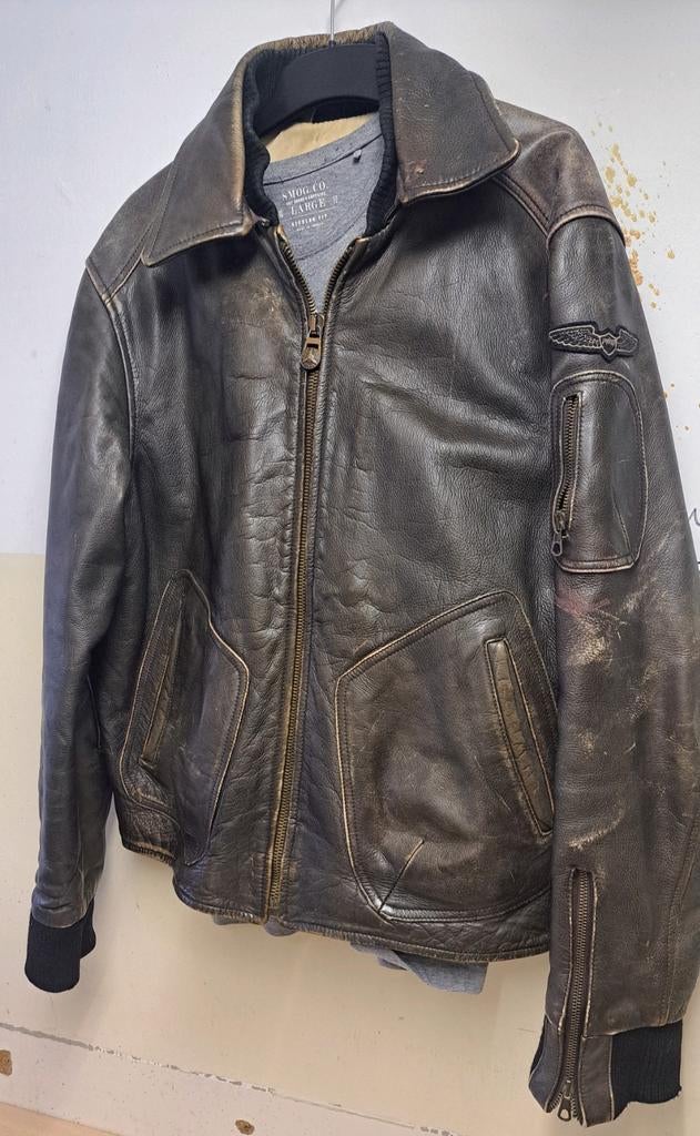 Stoere Pall Mall Leren Cargo Pilots Jas Maat L, Maat 52/54 (L), Zwart, Onbekend, Pall Mall
