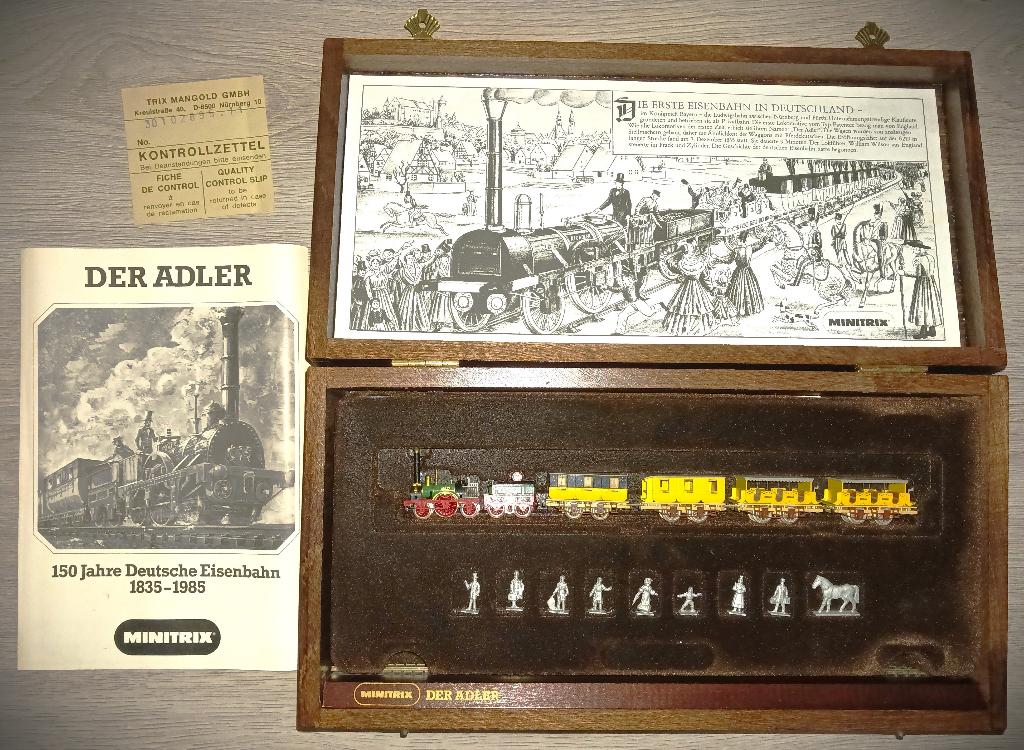 Minitrix Adler Uiterst fraaie set als nieuw houtencadeaukist, Hobby en Vrije tijd, Modeltreinen | N-Spoor, Treinset, Gelijkstroom