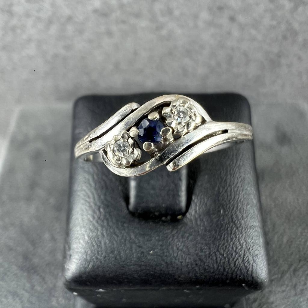 Gouden ring | 14K* | 1,62gr | saffier en brilj | 401633, Sieraden, Tassen en Uiterlijk, Ringen, Ophalen of Verzenden, Dame, Goud