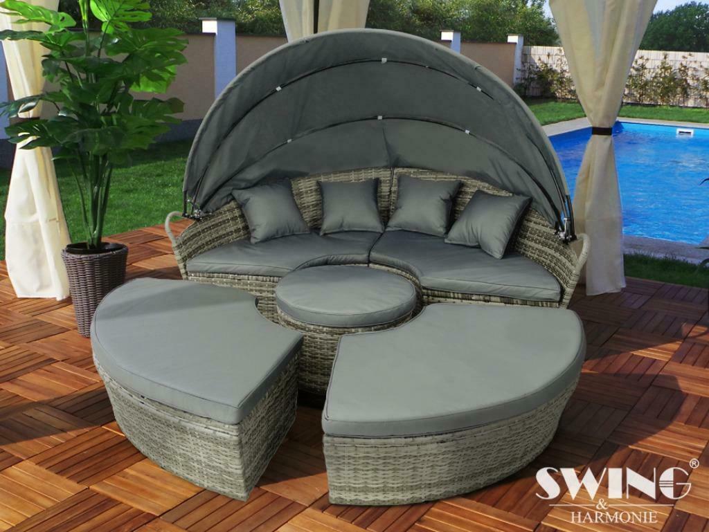Zonne eiland Ø 180 met LED verlichting + beschermhoes, Tuin en Terras, Tuinsets en Loungesets, Verzenden, Nieuw, Rotan, Loungeset