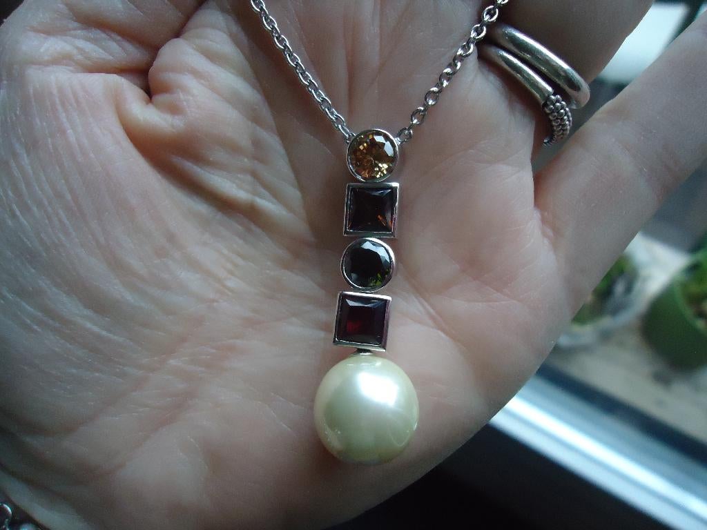 mooie echt zilveren ketting met hanger parel van tisento 925, Overige kleuren, Ophalen of Verzenden, Zo goed als nieuw, Met kristal
