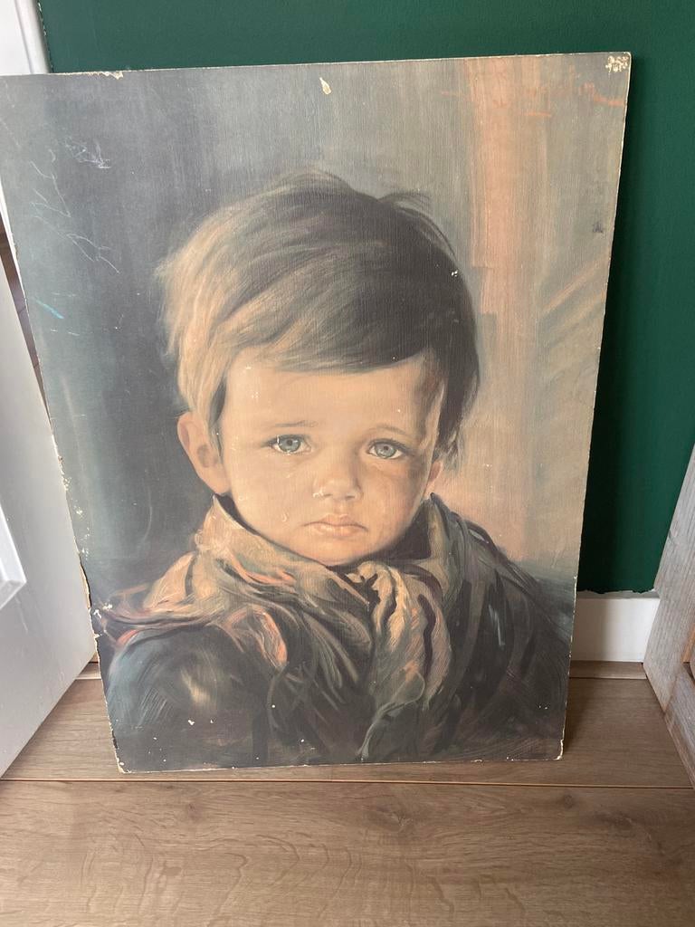 Huilend zigeunerjongetje, Ophalen of Verzenden, Zo goed als nieuw, Schilderij, Minder dan 50 cm
