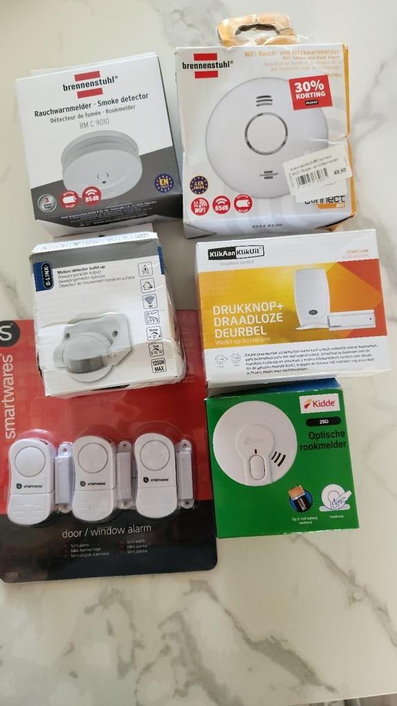 Set veiligheid & domotica – rookmelders, alarmsysteem, beweg, Ophalen of Verzenden, Zo goed als nieuw, Detector, Sensor of Melder