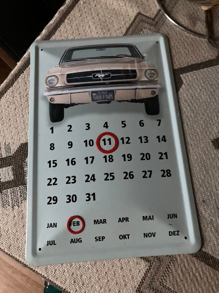Metalen bord/ kalender Ford Mustang 20x30, Huis en Inrichting, Ophalen of Verzenden, Gebruikt