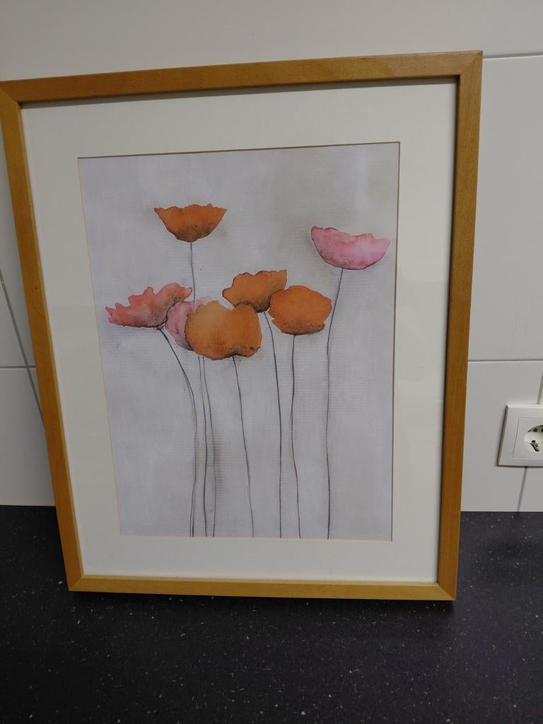 Schilderij met bloemen in lijst, Antiek en Kunst, Ophalen