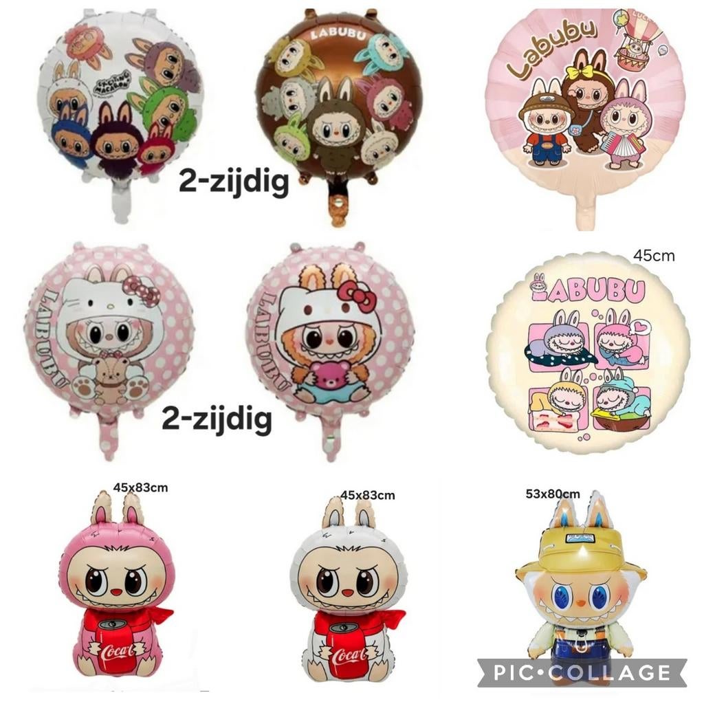 Labubu  * set van 7 folie ballonnen, Ophalen of Verzenden, Nieuw, Versiering, Verjaardag