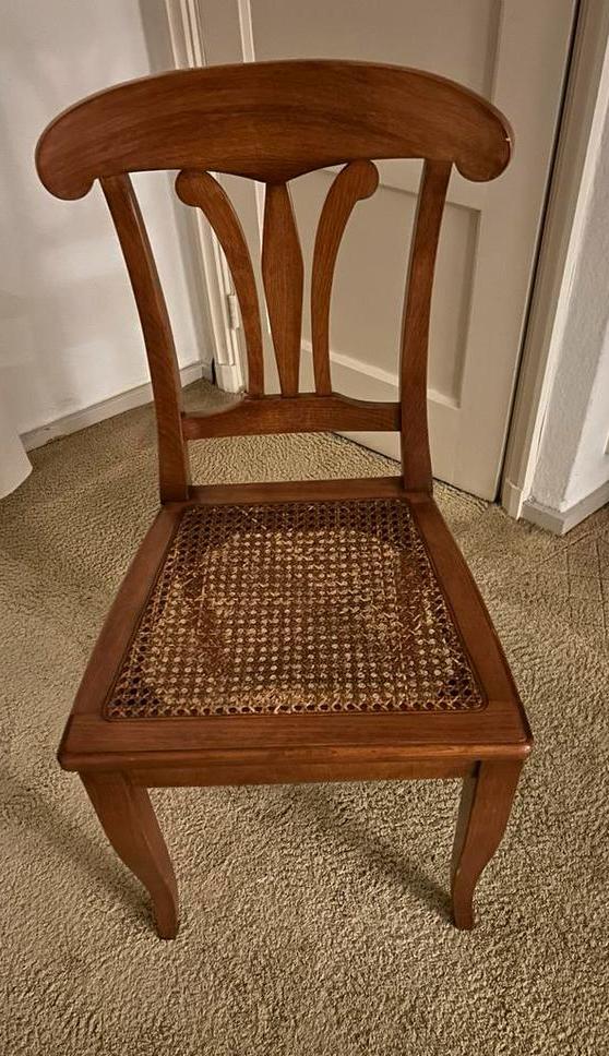 Elegante stoel met rieten zitting, Gebruikt, Bruin, Ophalen of Verzenden, Eén