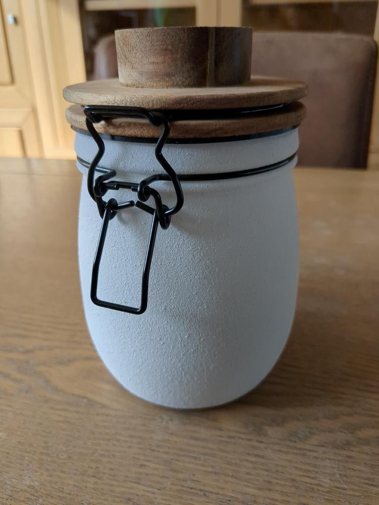 Senza waxinelicht houder met houten deksel, Huis en Inrichting, Woonaccessoires | Kandelaars en Kaarsen, Ophalen, Bruin, Zo goed als nieuw