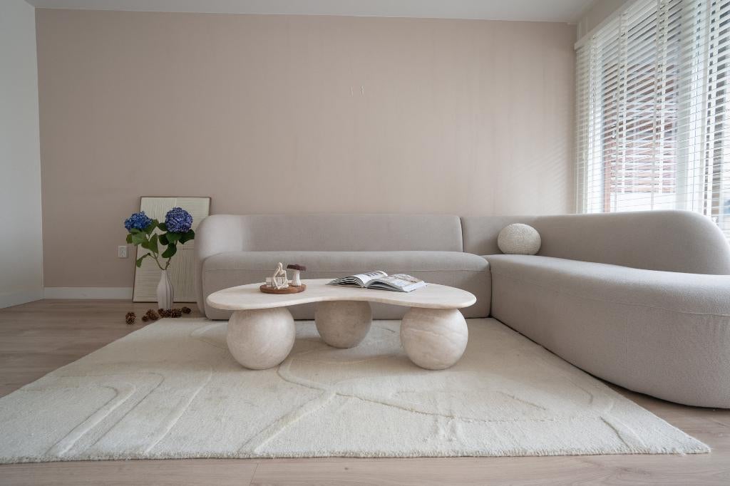Travertin salontafel Aria - met bollen, Huis en Inrichting, Tafels | Salontafels, Ophalen, Overige materialen, 100 tot 150 cm