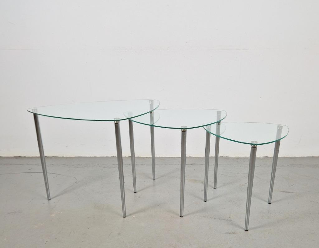 Set 3 Nesting bijzettafels glas Chrome Italy ´60 mimiset, 45 tot 60 cm, Minder dan 55 cm, N, Ophalen of Verzenden
