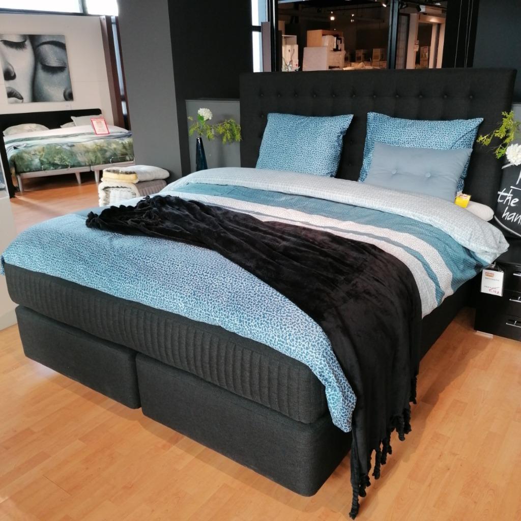 Kamjo Boxspring Set Saga Antraciet Stof 180 cm, Ophalen, Zwart, 180 cm, 200 cm