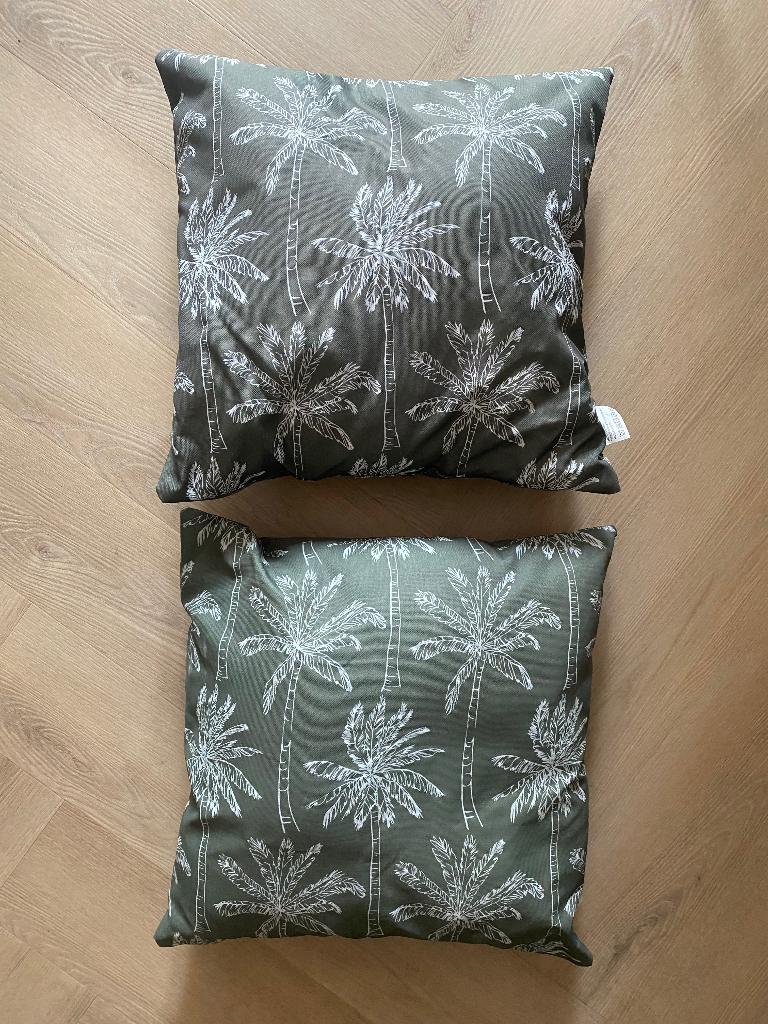 Palmboom sierkussens, Huis en Inrichting, Ophalen of Verzenden, Zo goed als nieuw, Groen, Vierkant