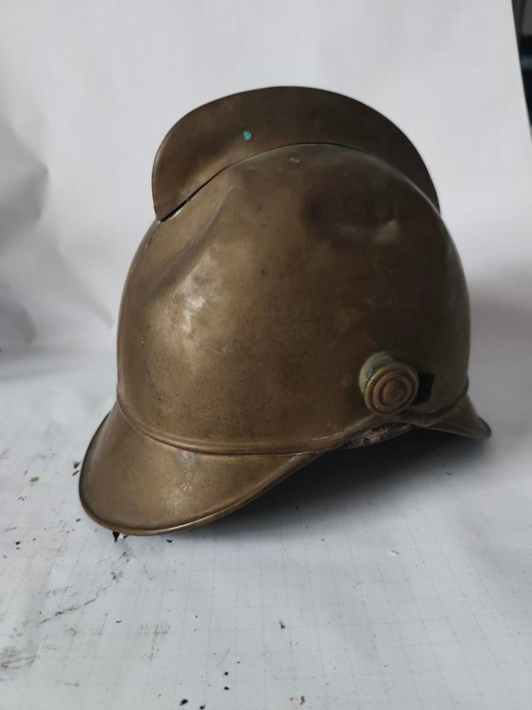 Antieke koperen brandweerhelm WOI Frans model, Ophalen of Verzenden