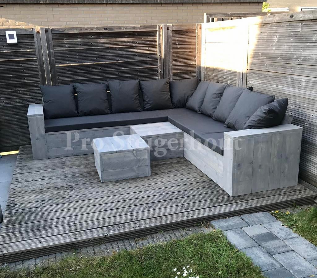 Steigerhout Loungebank Hoekbank Loungeset Tuinset Tuinbank, Steigerhout, Nieuw, Ophalen of Verzenden, Eettafel
