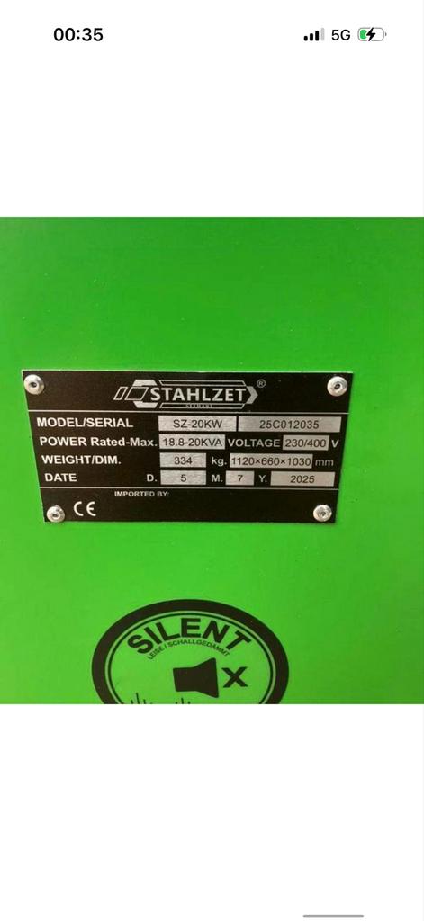 Stahlzet SZ-20kW Generator - nieuw bieden vanaf 85% korting, Doe-het-zelf en Verbouw, Aggregaten, Elektrisch startend, Dieselolie
