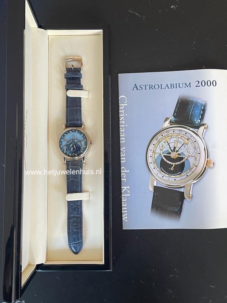 Christiaan van der Klaauw Astrolabium witgoud. Compleet, Leer, Polshorloge, Zo goed als nieuw, Goud