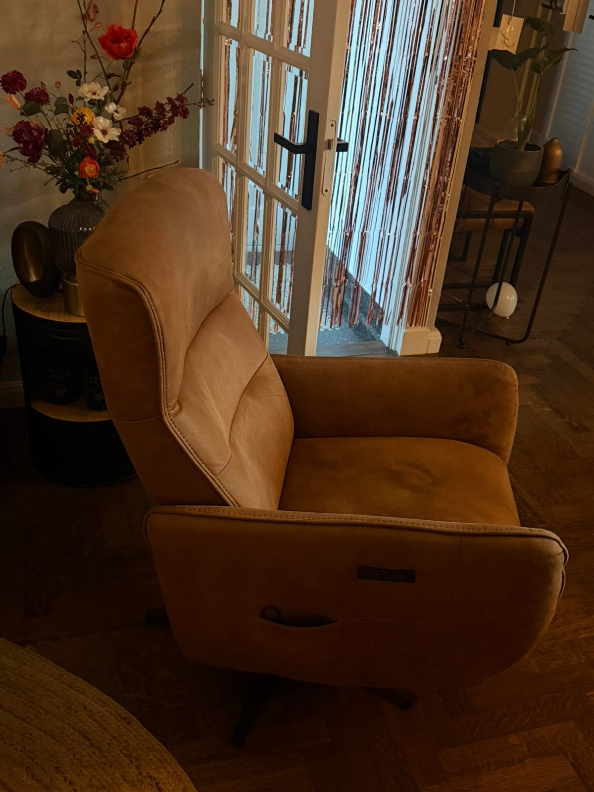Leren relaxfauteuil relaxstoel elektrisch cognac, Ophalen of Verzenden, Zo goed als nieuw, 50 tot 75 cm, Leer