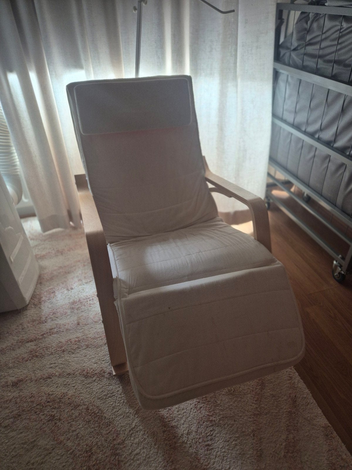Schommelstoel met Verstelbare Voetensteun - Natuurlijk/Beige, Ophalen, Modern, Scandinavisch, Comfort, Gebruikt, 100 tot 125 cm