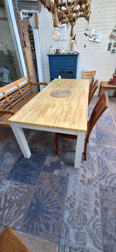Eiken eettafel 200x90 met geverfde poten, Huis en Inrichting, Tafels | Eettafels, Gebruikt, Eikenhout, Vijf personen of meer, 150 tot 200 cm