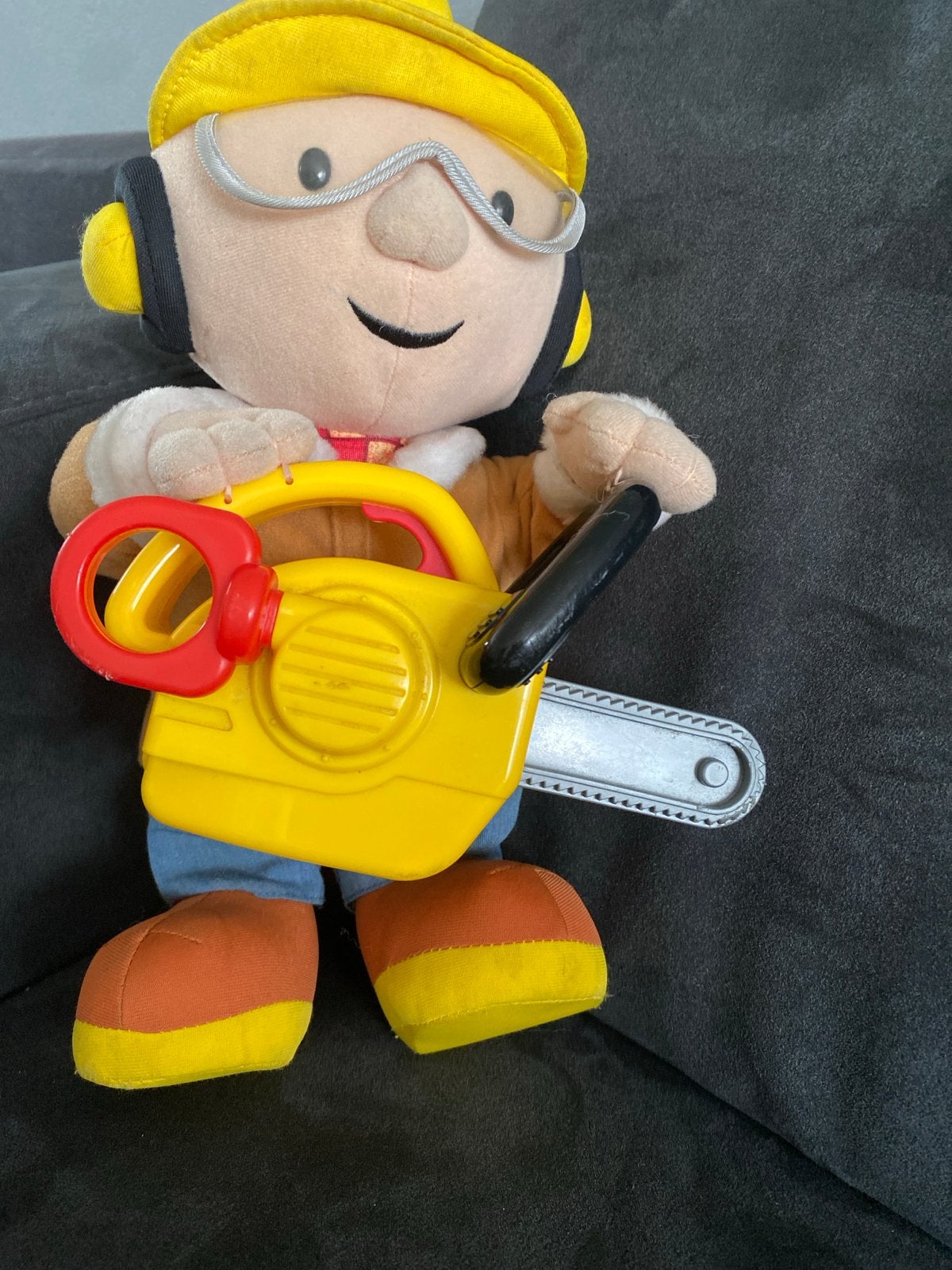 Bob de Bouwer knuffel met batterij en kettingzaag, Ophalen, Gebruikt, Overige merken, Overige karakters