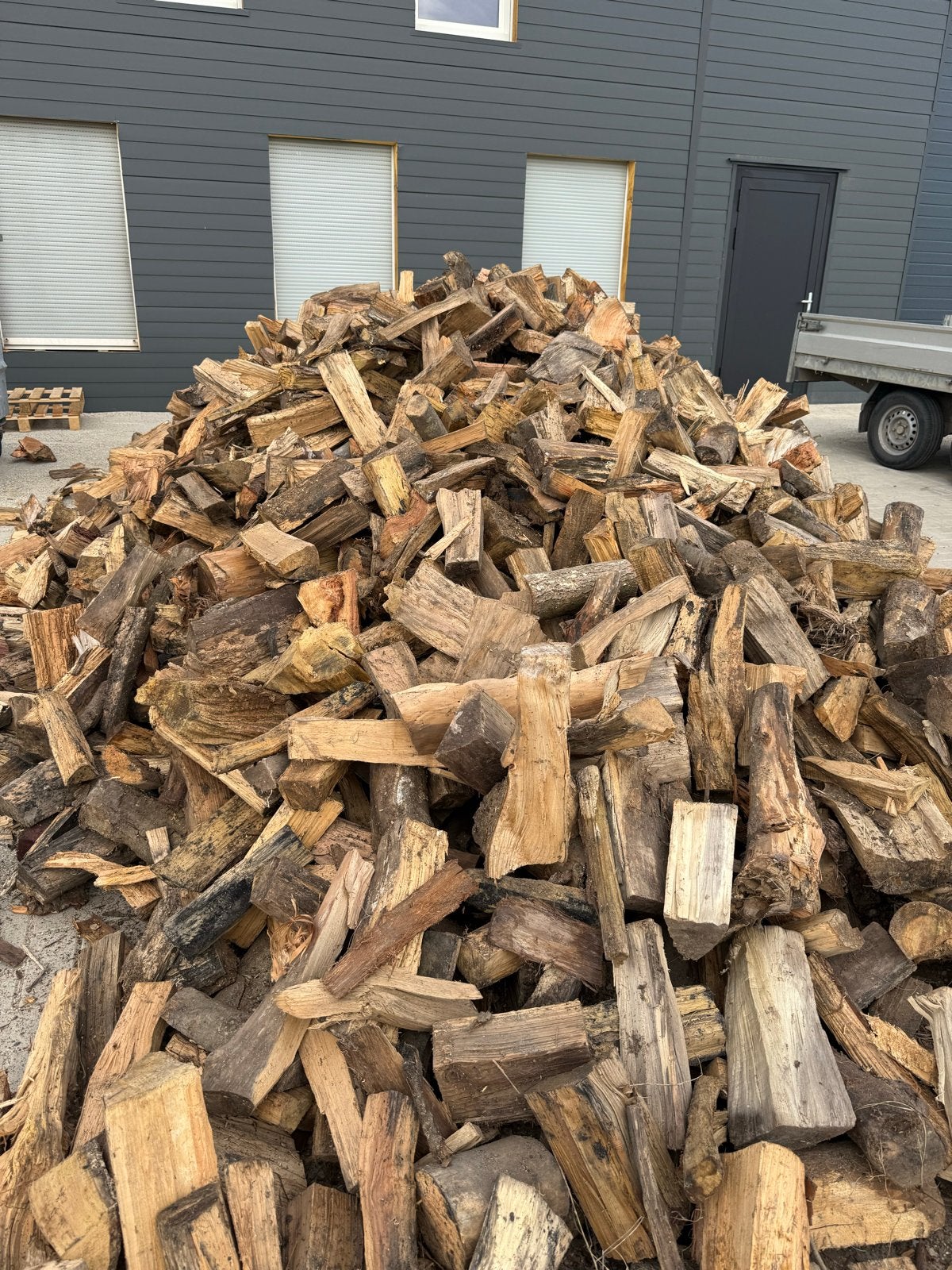 12 kuub gedroogd en gekloofd haardhout (eik, beuk, es), 6 m³ of meer, Ophalen, Eikenhout, Blokken