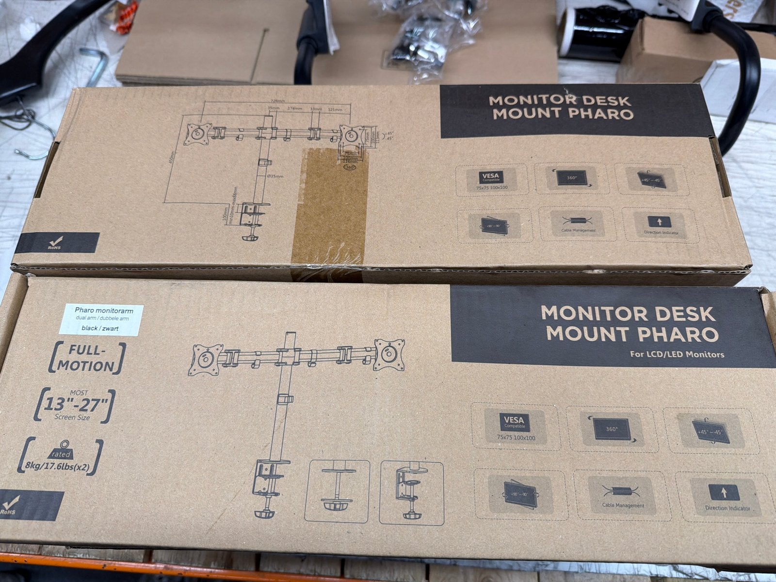 4x Monitor Desk Mount Pharo - Dual Arm - 13-27 inch, Draaibaar, Nvt, Nieuw, Ophalen of Verzenden