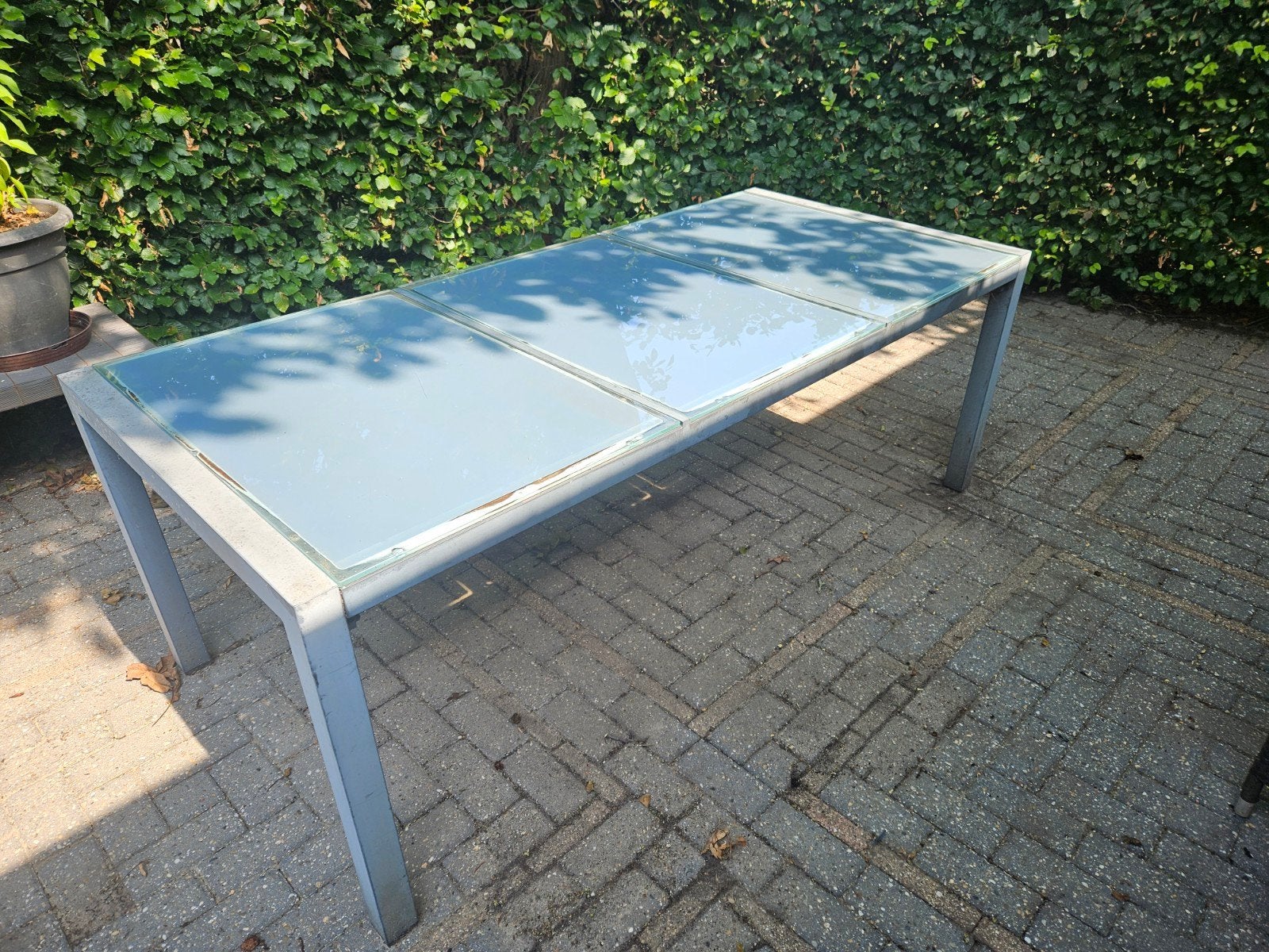 Gratis op te halen tuintafel 2.10 x 96 cm, Ophalen, Gebruikt, Rechthoekig, Aluminium