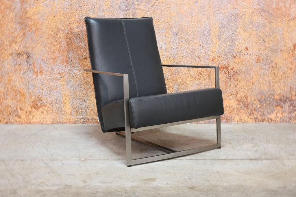 ZGANieuw! grijze leren Topform Prado design fauteuil, Huis en Inrichting, 75 tot 100 cm, Ophalen of Verzenden, Zo goed als nieuw