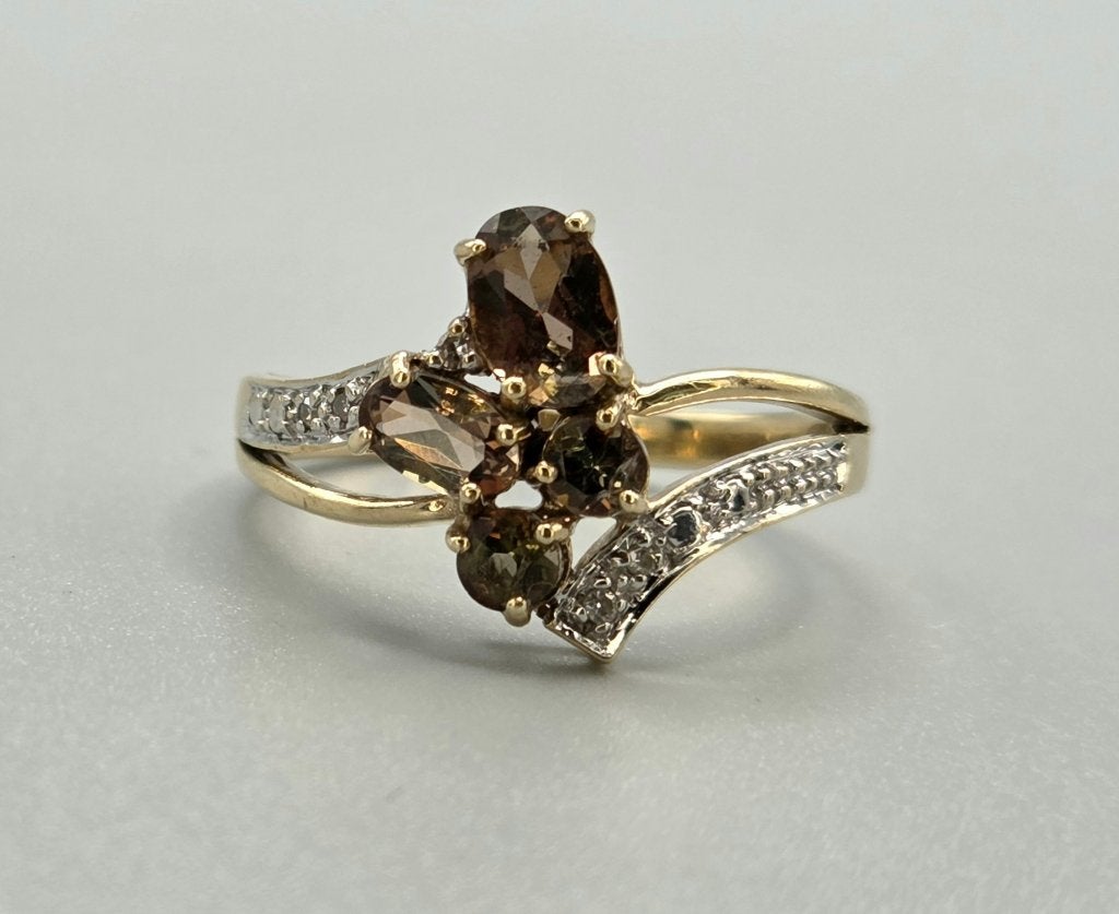 Gouden Vintage ring edelsteen topaas en diamant. 2026/691, Overige kleuren, ., Ophalen of Verzenden, Zo goed als nieuw