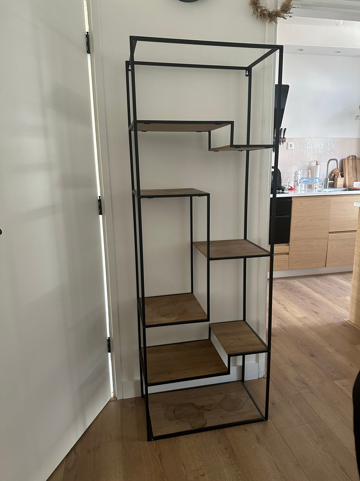 Stijlvolle industriële boekenkast met houten planken, Ophalen, Met plank(en), Gebruikt, 200 cm of meer