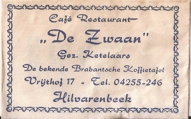 Hilvarenbeek Café Restaurant "De Zwaan" 50/60er jaren suiker, Verzamelen, Suikerzakjes, Ophalen of Verzenden, Nederland