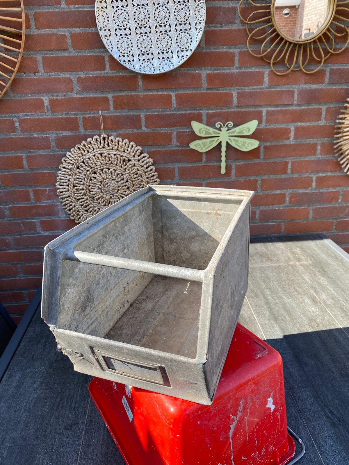 Vintage Zinken Bak / Opbergbak met Handvat, Antiek en Kunst, Ophalen of Verzenden