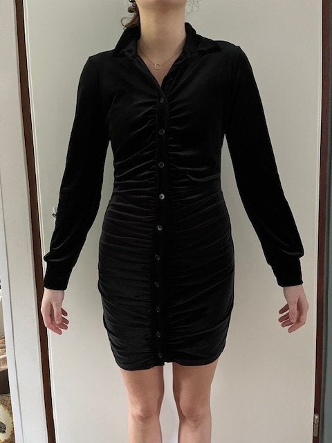 zwart 'fluwelen' jurkje, Kleding | Dames, Zwart, Ophalen of Verzenden, Zo goed als nieuw, Maat 34 (XS) of kleiner