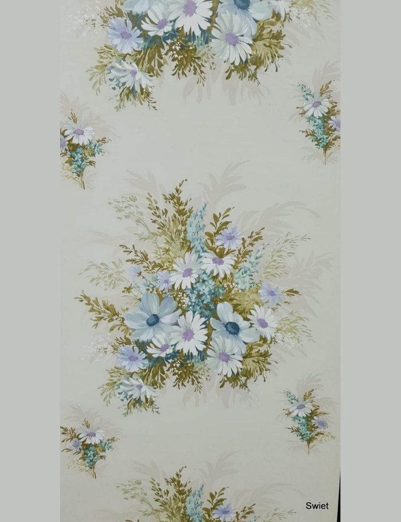 13979 retro blauw bloemenbehang luchtige vintage stijl swiet, Ophalen of Verzenden, Groen