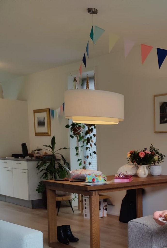 Hanglamp, lampenkap, 30141, Huis en Inrichting, Lampen | Hanglampen, Ophalen, Gebruikt, E27 (groot)
