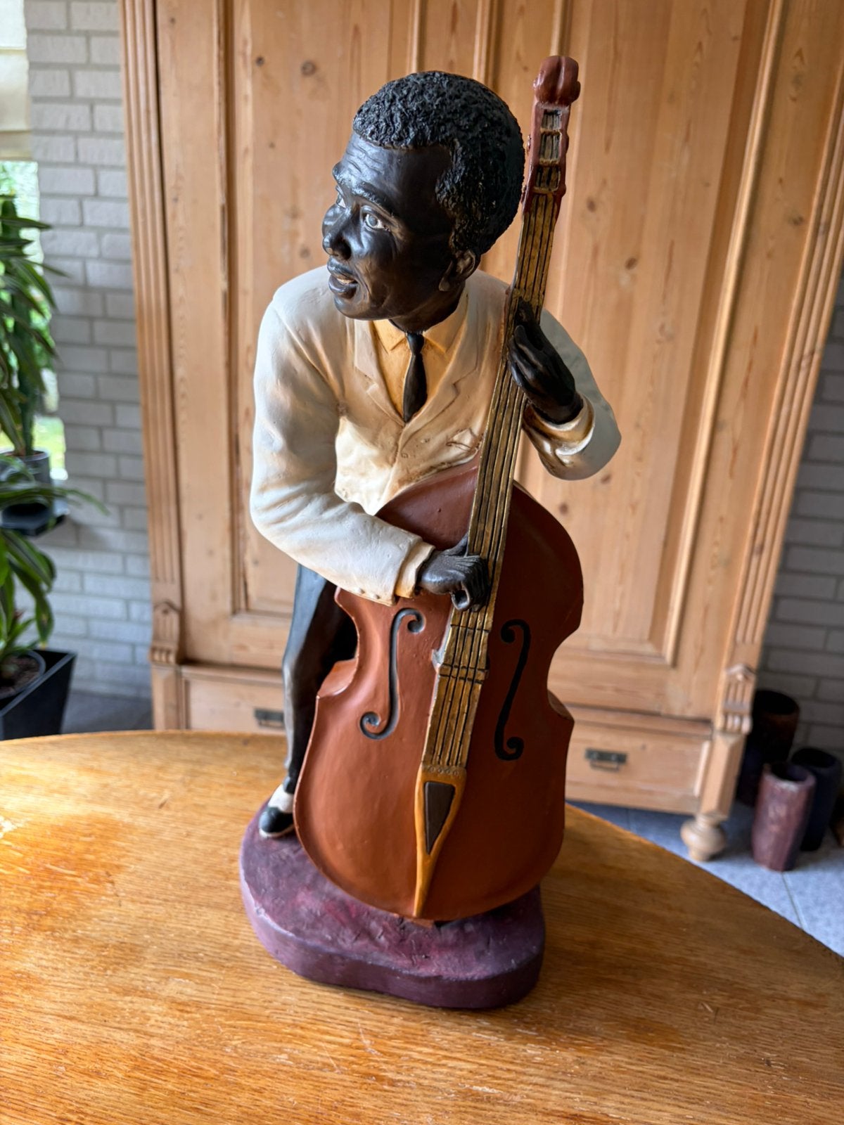 Groot Vintage Jazz Beeld – Bassist met Contrabas (54 cm), Antiek en Kunst, Ophalen of Verzenden