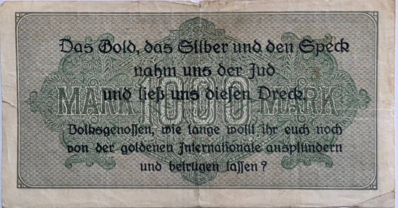 Duitsland 1000 mark 1922 met anti-joodse opdruk, Postzegels en Munten, Bankbiljetten | Europa | Niet-Eurobiljetten, Ophalen of Verzenden