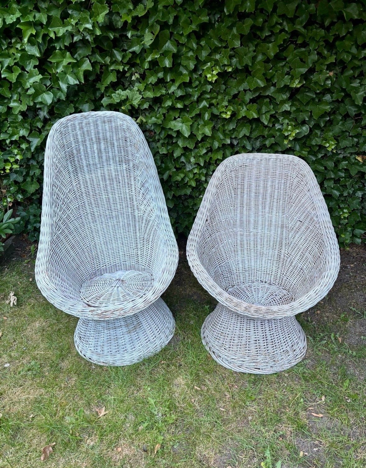 Set van 2 vintage rotan/rieten stoelen, Ophalen, Gebruikt, Twee, Wit