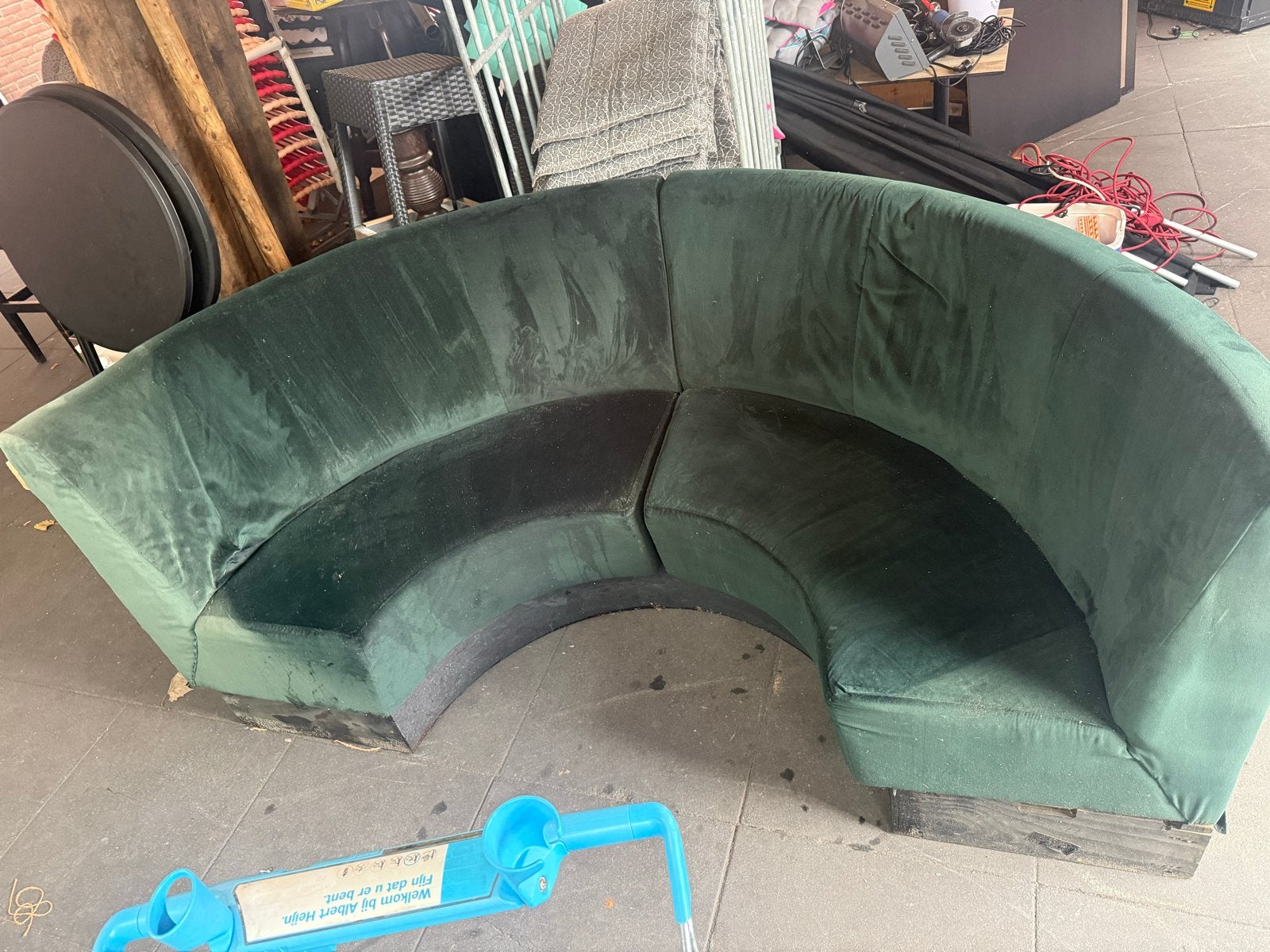 Ronde zitbank - Groen fluweel, 250 tot 300 cm, Gebruikt, Hoekbank, 75 tot 100 cm