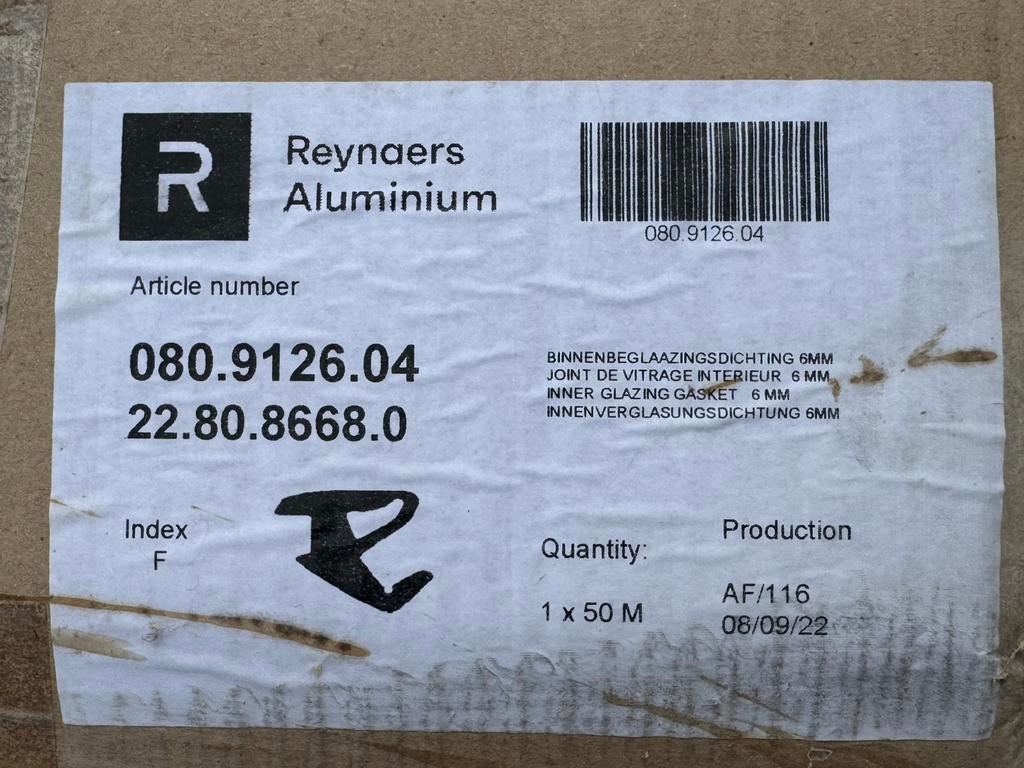 Reynaers Binnenbeglazingsdichting 6mm. 2x50M, Ophalen, Overige materialen, Nieuw, Raamkozijn