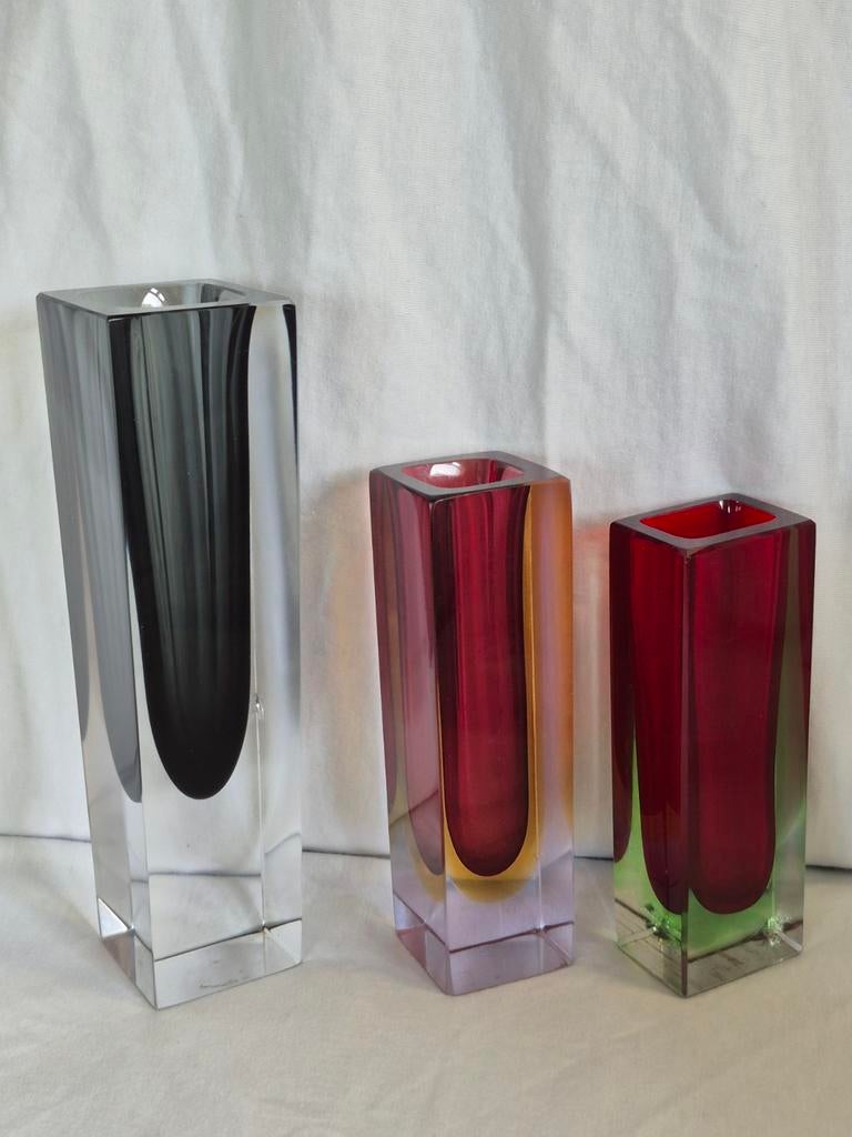 3x murano sommerso Flavio Poli vazen. Jaren 70 setprijs, Antiek en Kunst, Ophalen of Verzenden