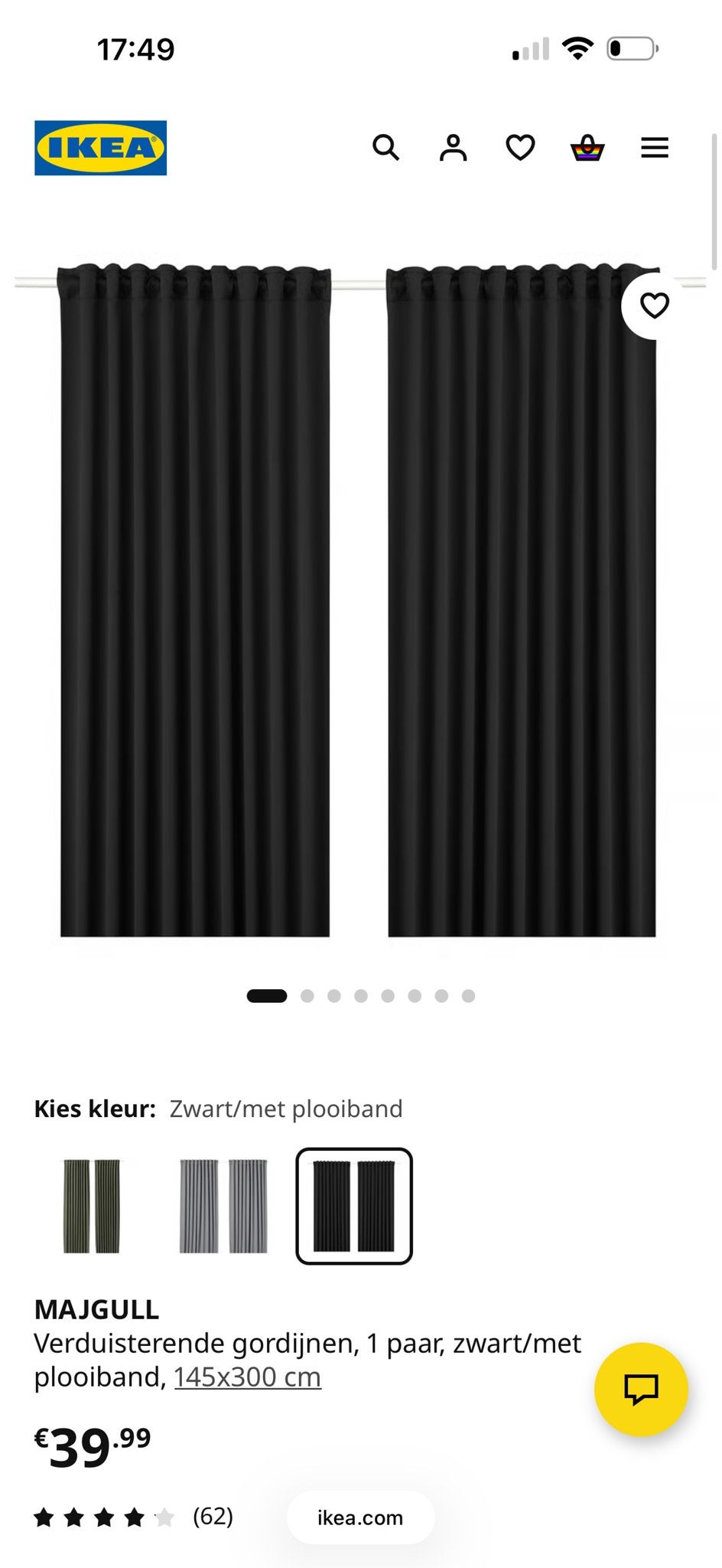 IKEA Majgull verduisterende gordijnen zwart 2 paar (4 stuks), Ophalen, Verduisterend, Zwart, Zo goed als nieuw