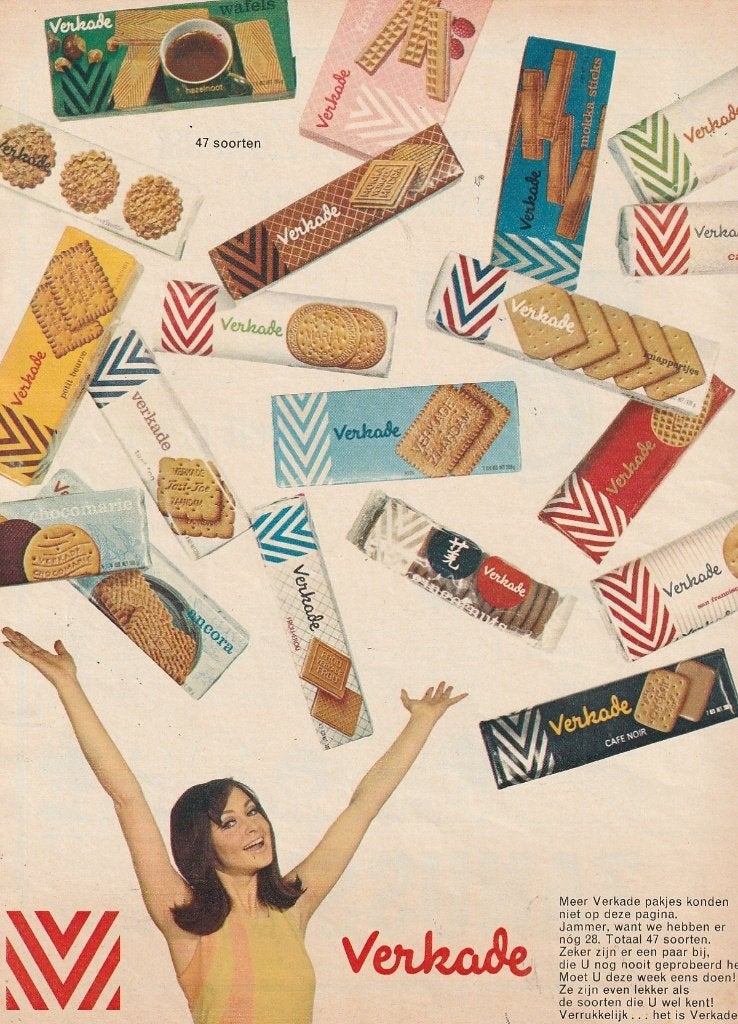 retro reclame 1967 Verkade Zaandam heerlijke pakjes koekjes, Verzamelen, Verzenden, Overige typen
