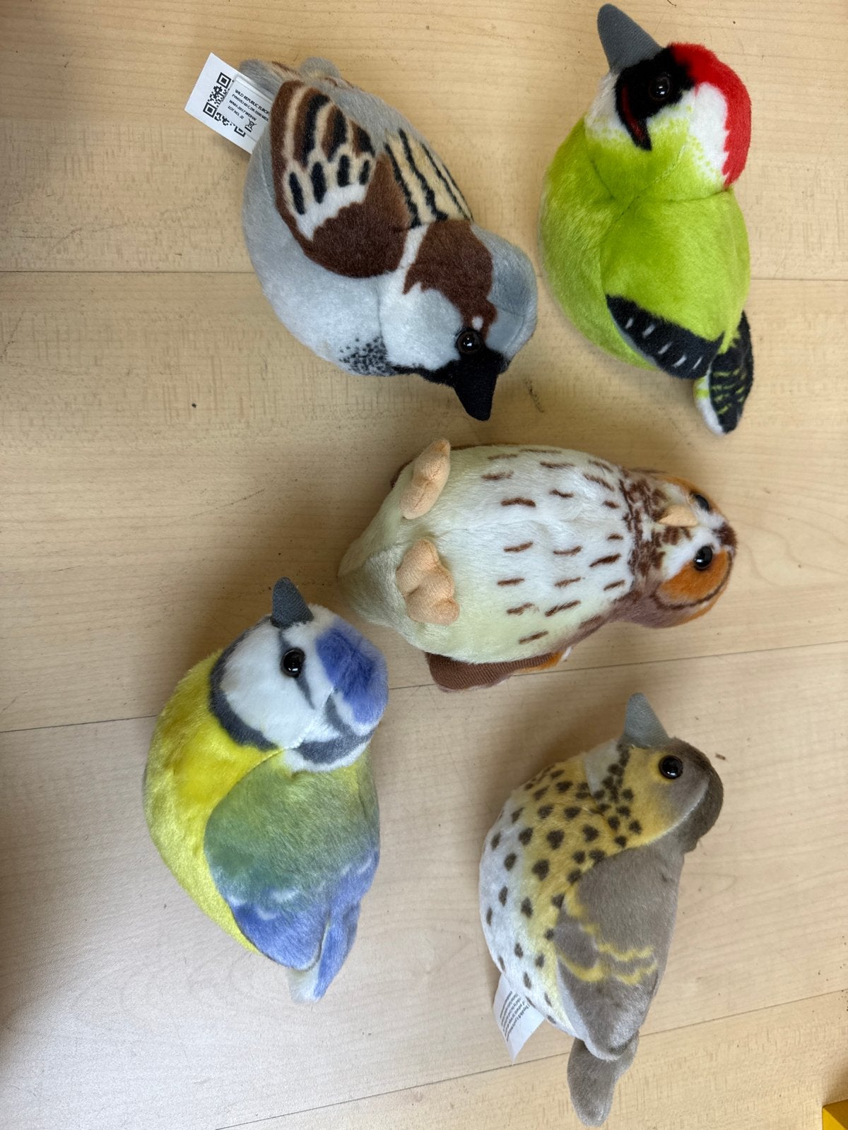 Set van 5 zachte vogelknuffels - Zo goed als nieuw, Overige karakters, Overige typen, Ophalen of Verzenden, Meerkleurig