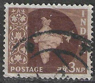 India 1958/1957 - Yvert 97 - Kaart van India - 3 np. (ST), Verzenden, Gestempeld, Zuid-Azië